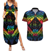 Tonga LGBT Couples Matching Summer Maxi Dress and Hawaiian Shirt Love Is Love Ngatu Rainbow Water Color LT9 - Wonder Print Shop