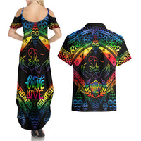 Tonga LGBT Couples Matching Summer Maxi Dress and Hawaiian Shirt Love Is Love Ngatu Rainbow Water Color LT9 - Wonder Print Shop