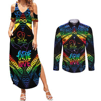 Tonga LGBT Couples Matching Summer Maxi Dress and Long Sleeve Button Shirts Love Is Love Ngatu Rainbow Water Color LT9 - Wonder Print Shop