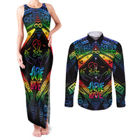 Tonga LGBT Couples Matching Tank Maxi Dress and Long Sleeve Button Shirts Love Is Love Ngatu Rainbow Water Color LT9 - Wonder Print Shop