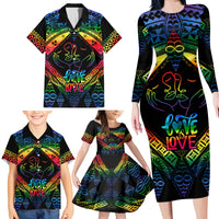 Tonga LGBT Family Matching Long Sleeve Bodycon Dress and Hawaiian Shirt Love Is Love Ngatu Rainbow Water Color LT9 - Wonder Print Shop