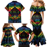 Tonga LGBT Family Matching Mermaid Dress and Hawaiian Shirt Love Is Love Ngatu Rainbow Water Color LT9 - Wonder Print Shop