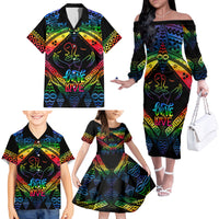 Tonga LGBT Family Matching Off Shoulder Long Sleeve Dress and Hawaiian Shirt Love Is Love Ngatu Rainbow Water Color - Wonder Print Shop