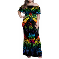 Tonga LGBT Family Matching Off Shoulder Maxi Dress and Hawaiian Shirt Love Is Love Ngatu Rainbow Water Color LT9 - Wonder Print Shop