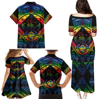 Tonga LGBT Family Matching Puletasi Dress and Hawaiian Shirt Love Is Love Ngatu Rainbow Water Color - Wonder Print Shop