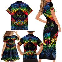Tonga LGBT Family Matching Short Sleeve Bodycon Dress and Hawaiian Shirt Love Is Love Ngatu Rainbow Water Color - Wonder Print Shop