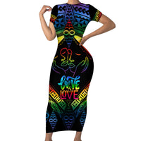 Tonga LGBT Family Matching Short Sleeve Bodycon Dress and Hawaiian Shirt Love Is Love Ngatu Rainbow Water Color - Wonder Print Shop
