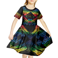 Tonga LGBT Kid Short Sleeve Dress Love Is Love Ngatu Rainbow Water Color - Wonder Print Shop