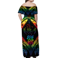 Tonga LGBT Off Shoulder Maxi Dress Love Is Love Ngatu Rainbow Water Color - Wonder Print Shop