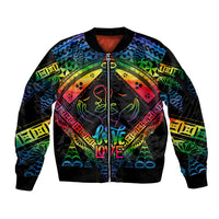 Tonga LGBT Sleeve Zip Bomber Jacket Love Is Love Ngatu Rainbow Water Color - Wonder Print Shop