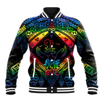Personalised Tonga LGBT Baseball Jacket Love Is Love Ngatu Rainbow Water Color LT9 - Wonder Print Shop