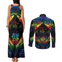 Personalised Tonga LGBT Couples Matching Tank Maxi Dress and Long Sleeve Button Shirts Love Is Love Ngatu Rainbow Water Color LT9 - Wonder Print Shop