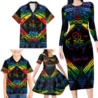 Personalised Tonga LGBT Family Matching Long Sleeve Bodycon Dress and Hawaiian Shirt Love Is Love Ngatu Rainbow Water Color LT9 - Wonder Print Shop
