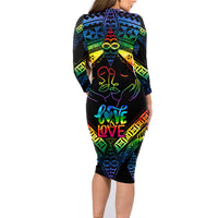 Personalised Tonga LGBT Family Matching Long Sleeve Bodycon Dress and Hawaiian Shirt Love Is Love Ngatu Rainbow Water Color LT9 - Wonder Print Shop
