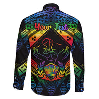 Personalised Tonga LGBT Family Matching Off Shoulder Long Sleeve Dress and Hawaiian Shirt Love Is Love Ngatu Rainbow Water Color - Wonder Print Shop