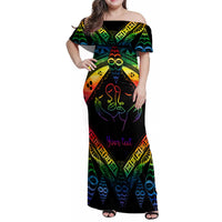 Personalised Tonga LGBT Family Matching Off Shoulder Maxi Dress and Hawaiian Shirt Love Is Love Ngatu Rainbow Water Color LT9 - Wonder Print Shop