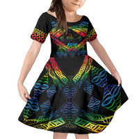 Personalised Tonga LGBT Family Matching Short Sleeve Bodycon Dress and Hawaiian Shirt Love Is Love Ngatu Rainbow Water Color - Wonder Print Shop