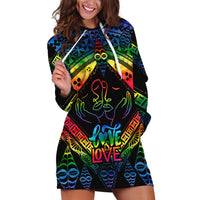 Personalised Tonga LGBT Hoodie Dress Love Is Love Ngatu Rainbow Water Color - Wonder Print Shop