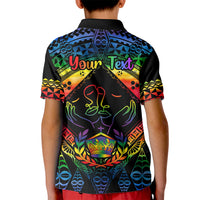 Personalised Tonga LGBT Kid Polo Shirt Love Is Love Ngatu Rainbow Water Color - Wonder Print Shop