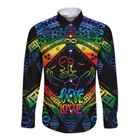Personalised Tonga LGBT Long Sleeve Button Shirt Love Is Love Ngatu Rainbow Water Color - Wonder Print Shop