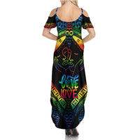 Personalised Tonga LGBT Summer Maxi Dress Love Is Love Ngatu Rainbow Water Color - Wonder Print Shop