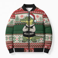 Funny Christmas Alligator Santa Bomber Puffer Jacket Knitted Pattern - Wonder Print Shop