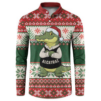 Funny Christmas Alligator Santa Button Sweatshirt Knitted Pattern - Wonder Print Shop