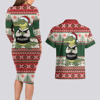 Funny Christmas Alligator Santa Couples Matching Long Sleeve Bodycon Dress and Hawaiian Shirt Knitted Pattern - Wonder Print Shop