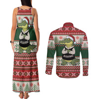 Funny Christmas Alligator Santa Couples Matching Tank Maxi Dress and Long Sleeve Button Shirt Knitted Pattern - Wonder Print Shop