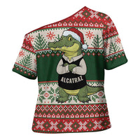 Funny Christmas Alligator Santa Cross Shoulder Shirt Knitted Pattern - Wonder Print Shop