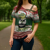 Funny Christmas Alligator Santa Cross Shoulder Shirt Knitted Pattern - Wonder Print Shop