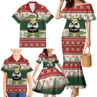 Funny Christmas Alligator Santa Family Matching Mermaid Dress and Hawaiian Shirt Knitted Pattern - Wonder Print Shop