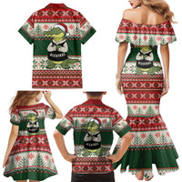 Funny Christmas Alligator Santa Family Matching Mermaid Dress and Hawaiian Shirt Knitted Pattern - Wonder Print Shop