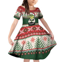 Funny Christmas Alligator Santa Family Matching Off Shoulder Short Dress and Hawaiian Shirt Knitted Pattern - Wonder Print Shop