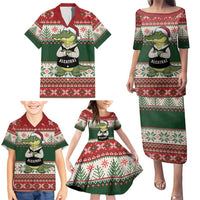 Funny Christmas Alligator Santa Family Matching Puletasi and Hawaiian Shirt Knitted Pattern - Wonder Print Shop