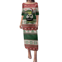 Funny Christmas Alligator Santa Family Matching Puletasi and Hawaiian Shirt Knitted Pattern - Wonder Print Shop