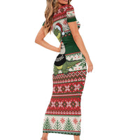 Funny Christmas Alligator Santa Family Matching Short Sleeve Bodycon Dress and Hawaiian Shirt Knitted Pattern - Wonder Print Shop