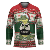 Funny Christmas Alligator Santa Hockey Jersey Knitted Pattern - Wonder Print Shop