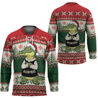 Funny Christmas Alligator Santa Hockey Jersey Knitted Pattern - Wonder Print Shop