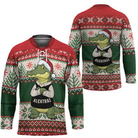 Funny Christmas Alligator Santa Hockey Jersey Knitted Pattern - Wonder Print Shop