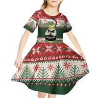 Funny Christmas Alligator Santa Kid Short Sleeve Dress Knitted Pattern - Wonder Print Shop