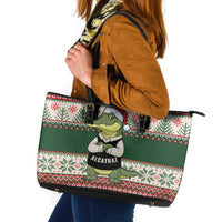 Funny Christmas Alligator Santa Leather Tote Bag Knitted Pattern - Wonder Print Shop