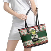 Funny Christmas Alligator Santa Leather Tote Bag Knitted Pattern - Wonder Print Shop