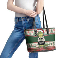 Funny Christmas Alligator Santa Leather Tote Bag Knitted Pattern - Wonder Print Shop