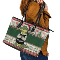 Funny Christmas Alligator Santa Leather Tote Bag Knitted Pattern - Wonder Print Shop