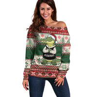 Funny Christmas Alligator Santa Off Shoulder Sweater Knitted Pattern - Wonder Print Shop