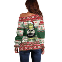 Funny Christmas Alligator Santa Off Shoulder Sweater Knitted Pattern - Wonder Print Shop