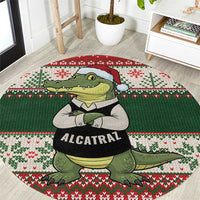 Funny Christmas Alligator Santa Round Carpet Knitted Pattern - Wonder Print Shop