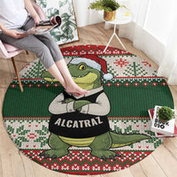 Funny Christmas Alligator Santa Round Carpet Knitted Pattern - Wonder Print Shop