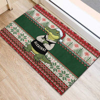 Funny Christmas Alligator Santa Rubber Doormat Knitted Pattern - Wonder Print Shop